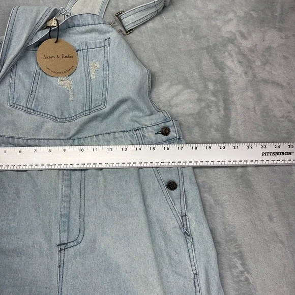 NWT Aaron & Amber Overalls Womens XL Blue Denim Flared Leg Adjustable Straps - Picture 3 of 10